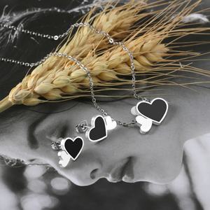 Nouvel ensemble collier et boucles d'oreilles Ason, boucles d'oreilles double cœur et pendentif, ensemble de bijoux en acier inoxydable à prix de gros - Product Image 6