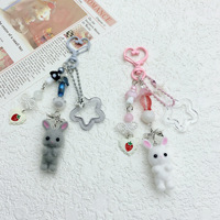 Mignon 3D résine lapin ours chat porte-clés métal téléphone portable et caméra lanière pendentif Anti-perte écouteur chaîne cadeau pour femmes hommes