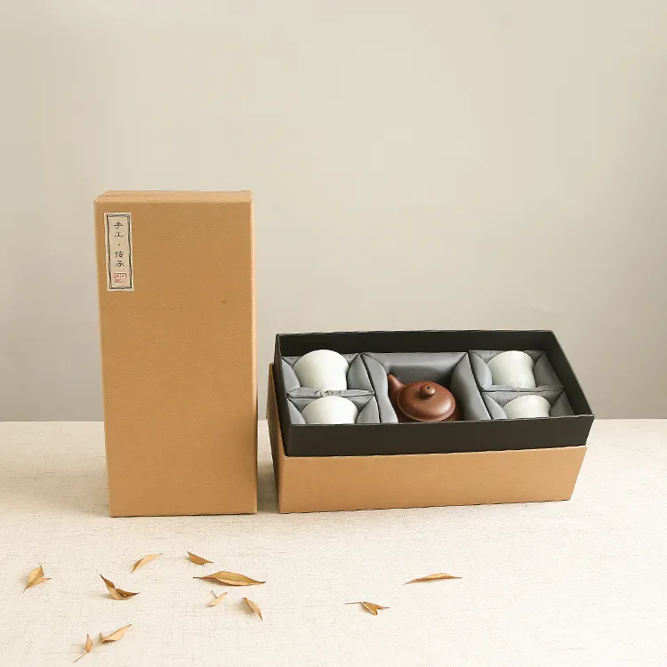 Ensemble de tasses à café et sous-tasses en céramique, avec papier kraft marron écologique, boîtes d'emballage cadeaux en carton, boîte de rangement de tasses de thé, 10 pièces