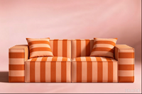 Rot-Weiß Gestreiftes Stoffsofa 3-Sitzer Klassisches Gerades Sofa für Landhausstil Wohnzimmer