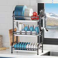 Égouttoir à vaisselle double niveau moderne en acier inoxydable/fer, non pliable, pour cuisine domestique, avec porte-ustensiles multifonctionnel