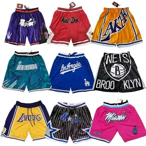 2024 New US America Herren atmungsaktive Vintage 30 Teams NBAA hochwertige bestickte Basketballshorts mit Taschen