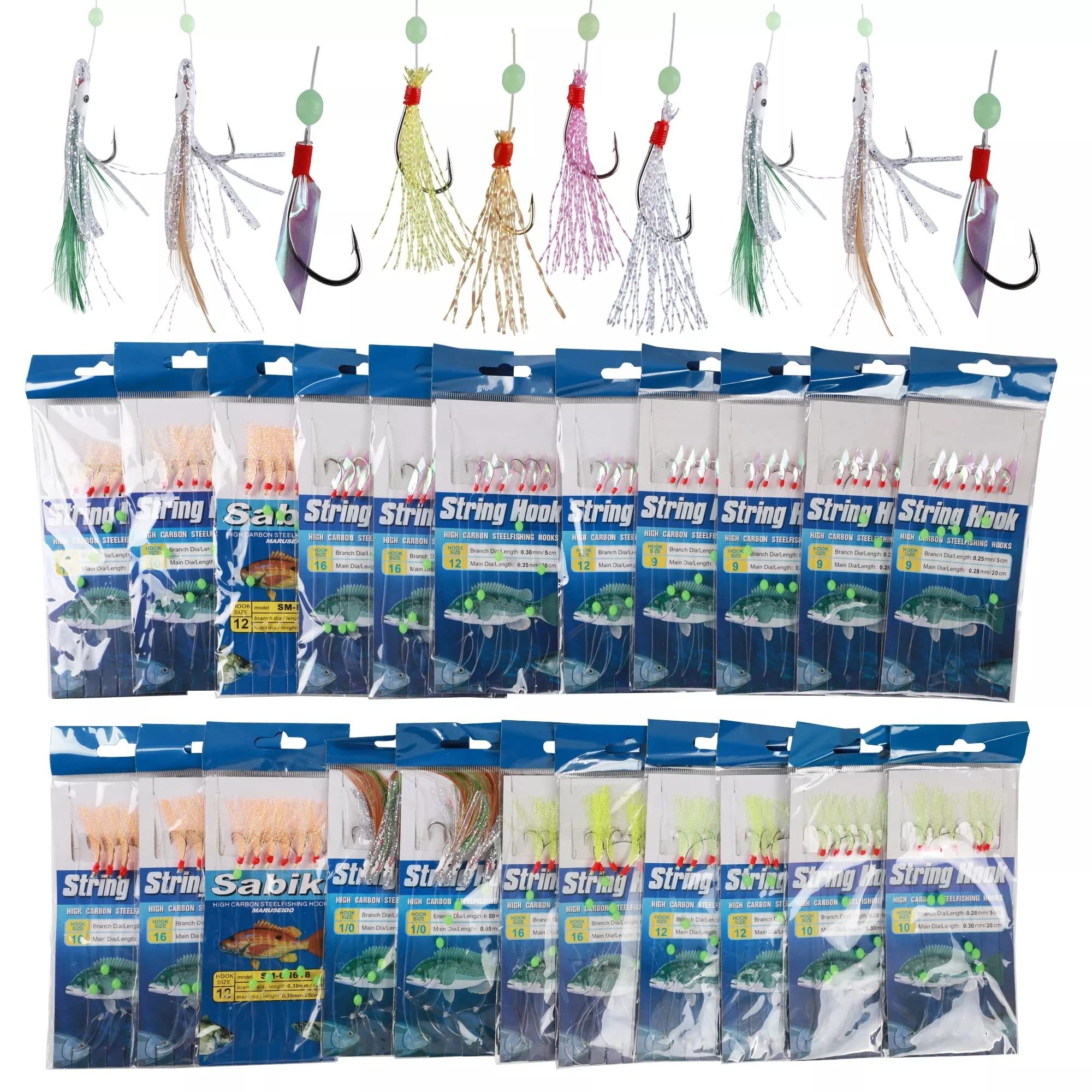 5 Esca Sabiki Con Piume Luminose Per Pesca A Sgombro E Polpo - Colorate