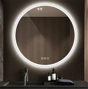 Espejo de baño inteligente con retroiluminación LED montado en la pared grande de lujo Espejo de pared de baño redondo