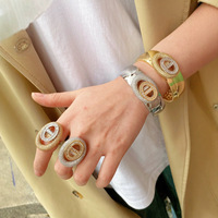 Ensemble de bagues en laiton plaqué or 18 carats vintage, micro-pavé entièrement serti de diamants, motif nez de cochon, pour femmes, avec design ovale double couche