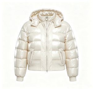Produttore di marca personalizzata piumino lucido cappotto imbottito invernale cappotto Unisex con Zip da esterno giacca a vento nera - Product Image 2