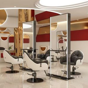 Floor-standing Commercial Salon Hairdressing <b>Mirror</b> Semi-Elliptical Design Adjustable <b>LED</b> Lights Changing Colors Bathroom Hotel - Product Image 3