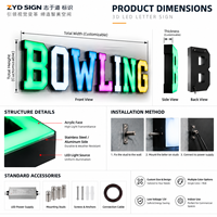 Lettres en relief 3D personnalisées avec éclairage LED et bordure métallique pour enseignes publicitaires lumineuses de façade de magasin