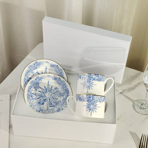 Ensemble de tasse à café, bol, cuillère en porcelaine fine de style européen, luxe léger, rétro, étoile porte-bonheur, cadeau - Product Image 2