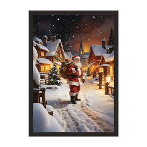 Cuadro de Pueblo Navideño Enmarcado, Pintura al Óleo sobre Lienzo, Arte de Pared con Marco de Madera Negra, Impresión de Cabaña Rústica, Decoración para el Hogar - Product Image 6