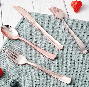 Premium Heavy Duty Gold Wedding Tenedores desechables Cucharas Cuchillos Juego de cubiertos de plástico - Product Image 4