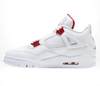 Baskets rétro 4 pour hommes, streetwear premium, durables, inspirées du basketball, pour la revente, pack métallique blanc et rouge