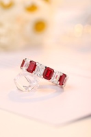 Hochwertige Sterling Silber Square Lab Grown Diamond Ring Temperament Rubinrote Ringe für Frauen Luxus schmuck