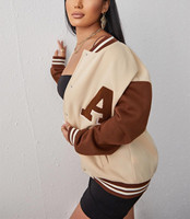 Bloc de couleur collège manteau Baseball veste Bomber Micro polaire vestes personnalisé lettre broderie femmes tissé Long Standard tricoté
