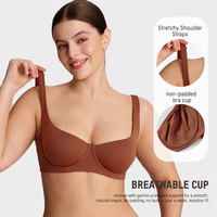 Soutiens-gorge push-up à armatures 3/4 pour femmes grandes tailles, dos en U, bretelles réglables, en tissu fin tissé uni sans couture en Spandex/Nylon