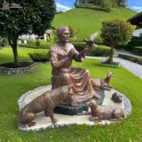 Statue de Saint François grandeur nature en bronze TREVI avec loup |   Sculpture de jardin religieuse sculptée à la main pour église et extérieur