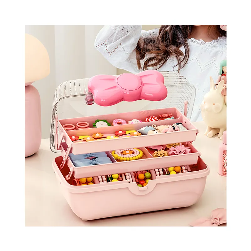 Factory's new pink children's storage box stationery toy sorting box three-layer desktop storage small storage & organiser