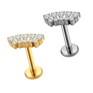 Pendientes de circonita de <span class=keywords><strong>doble</strong></span> fila hipoalergénicos al por mayor para mujer, aretes de titanio chapados en oro de moda para bodas y festividades, <span class=keywords><strong>piercing</strong></span> de <span class=keywords><strong>nariz</strong></span>. - Product Image 1