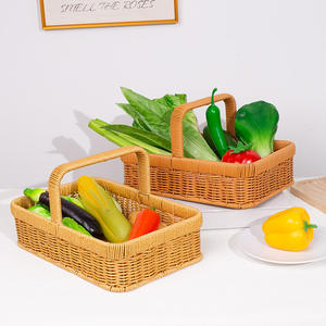 Cestas de Ratán Rectangulares con Asa, Diseño Floral Marrón, Cesta para Frutas y Verduras de Cocina, Origen RD Bobai - Product Image 5