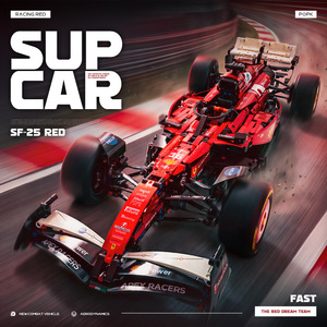MK6024 per SF-25 Auto da Corsa in Plastica ABS Rosso Brillante, Blocchi da Costruzione a Particelle Piccole, Giocattolo per Bambini - Product Image 1