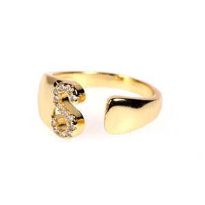 RM1157 패션 CZ 다이아몬드 26 알파벳 편지 구리 반지 초기 큐빅 지르콘 포장 황동 반지 - Product Image 6
