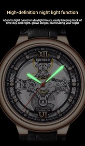 Drop Shipping KINYUEDJ-143 Men's <b>Automatic</b> Mechanical <b>Watch</b> Leather Strap <b>Skeleton</b> Dial Water Resistant 3BAR Luxury Fashion - Product Image 5