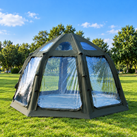 Grande tente dôme gonflable de 4,5 m en polycoton 210g avec ouverture pour poêle, lanterneau et auvent occultant pour le camping et le glamping en toutes saisons