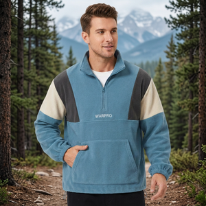<b>Men's</b> Contrast Sleeve <b>Half</b> <b>Zip</b> Fleece Pullover 100% Cotton Eco-Friendly Breathable Long Sleeve Casual Winter <b>Sweatshirt</b> - Product Image 6
