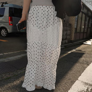 Falda Larga de Estilo Coreano Retro con Estampado de Lunares para Mujer, con Volantes, Diseño Plisado, Elegante y Dulce Falda de Verano - Product Image 6