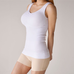 Débardeur gainant sans couture pour femme, effet ventre plat, sous-vêtement amincissant, blanc, couleur chair, en nylon fin, ajusté - Product Image 1