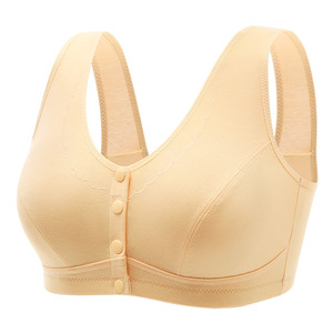 Sous-vêtements d'âge moyen et âgés Sous-vêtements féminins Mince Coton Sans éponge Pleine Coupe Avant Snap-button Stock Bra - Product Image 1