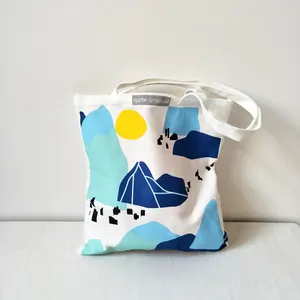 Bolsa de ombro com estampa personalizada, bolsa de ombro pequena para uso duplo preta e azul, sacola de lona de algodão com 12oz