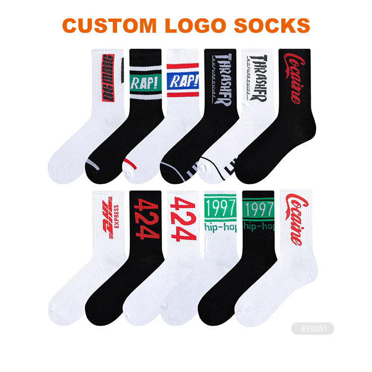 OEM Fashion Dress Socks Custom logo Mens Basketball Socks Design White Black 100% Cotton Bamboo Crew Sport Socks for Elites Man