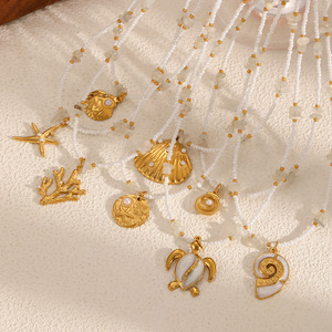 สร้อยคอธีมมหาสมุทรสแตนเลสพร้อมจี้เปลือกหอยเต่าปลาดาวโซ่คล้องไหปลาร้าสำหรับผู้หญิงเครื่องประดับแฟชั่น - Product Image 3