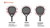 Logo personnalisé Paddle Padel Raquette de tennis Diamant/Larme/Forme ronde en fibre de verre 3K/12K/18K/Fibre de carbone avec filet en nylon