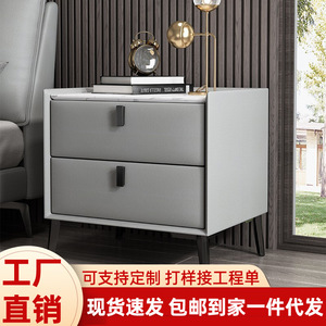 Minimalist Solid Wood Nightstand With Marble <b>Top</b> Storage Drawer Bedroom Furniture - Product Image 2