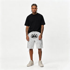 Shorts amples à sept points pour hommes, style rétro américain, broderie tie-dye, ensemble homme/femme - Product Image 1