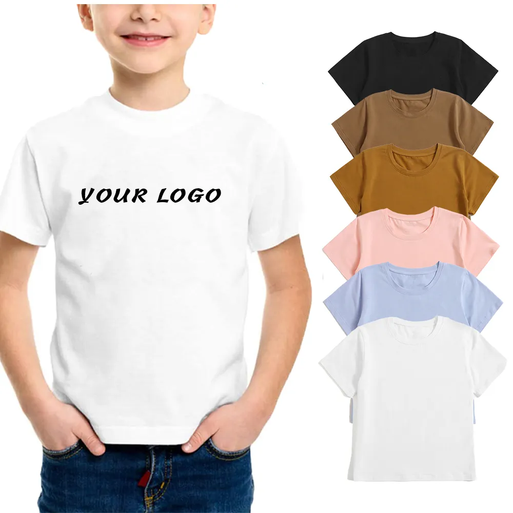 Çocuklar için özelleştirilebilir Logo pamuklu t-shirt-temel renklerde çeşitli paket-konfor uyum