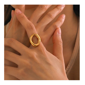 แหวนสแตนเลสทรงเรขาคณิตที่เรียบง่ายสีทอง18K อินเทรนด์กันน้ำเครื่องประดับแฟชั่นสำหรับผู้หญิง-เครื่องประดับรูปวงรี - Product Image 4