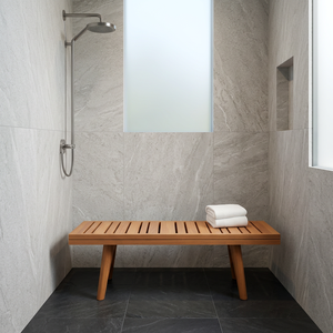 Solid Teak <b>Wood</b> Bathroom Bench Slatted <b>Shower</b> <b>Stool</b> Extended Spa Restroom Bench - Product Image 2
