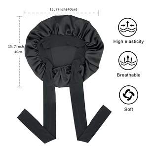 カスタムシルクサテンラップスリーピングダブルレイヤーサテン裏地付きヘアボンネット（タイバンド付き）女性用サテンボンネット（自然な巻き毛用） - Product Image 5