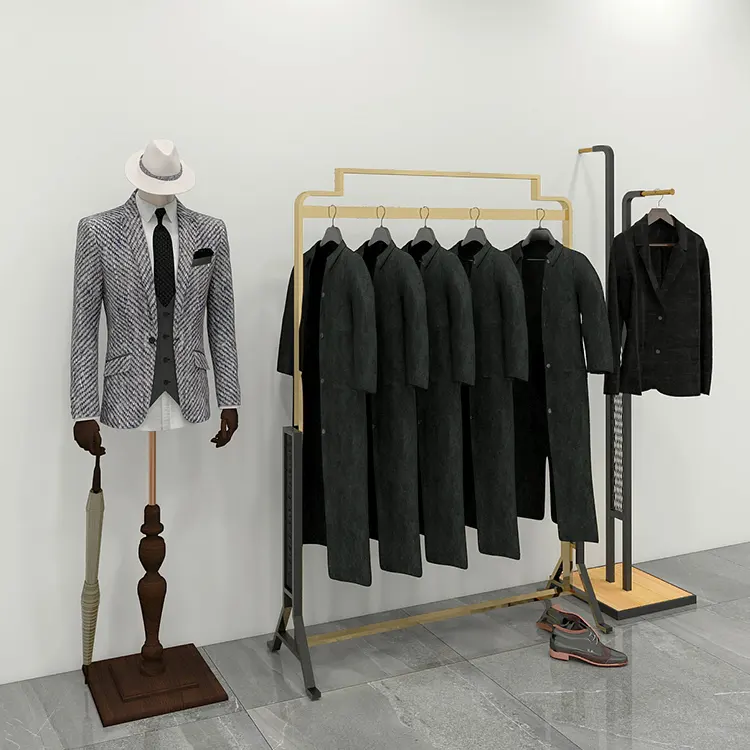 Men's Clothes Display Stand Clothing Mens Wood Clothes Shop Decor Garment Rack Manufacturer