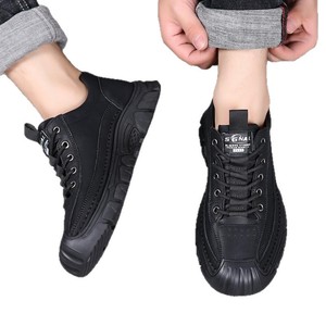 Chaussures en cuir décontractées à lacets pour hommes, bout rond, semelle extérieure en caoutchouc antidérapante, pour l'automne, usage extérieur, couleur unie, décoration à rayures - Product Image 5