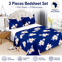 Vente en gros pour le marché africain : Ensemble de draps imprimés 3 pièces, style drap de lit, 130 GSM, drap plat avec 2 taies d'oreiller