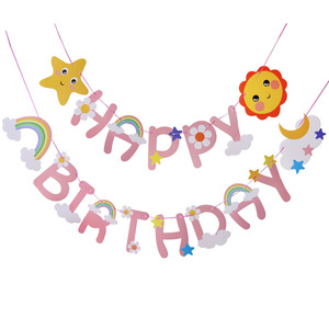 Decorazione di Sfondo per <span class=keywords><strong>Compleanno</strong></span> di Bambina <span class=keywords><strong>con</strong></span> Nuvole <span class=keywords><strong>Rosa</strong></span>, Arcobaleno, Stelle, Girasoli e Bandiera <span class=keywords><strong>con</strong></span> Scritta <span class=keywords><strong>BUON</strong></span> <span class=keywords><strong>COMPLEANNO</strong></span> - Product Image 1