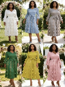 Robe plissée élégante Yuhong Miyake grande taille pour femmes africaines, couleur unie, motif floral, avec ceinture, style décontracté et modeste <span class=keywords><strong>Miyaki</strong></span> - Product Image 2