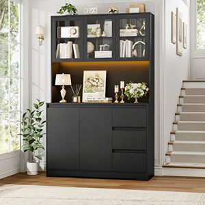 Armoire de cuisine moderne SENYU de 71 pouces avec portes en verre, éclairage LED et station de charge - Product Image 3