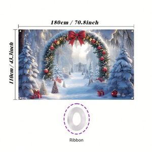 Bannière de fond de scène de neige personnalisée pour Noël, décoration murale, bonhomme de neige, sapin de Noël, drapeau de vacances, en polyester, pour extérieur, vente en gros - Product Image 5