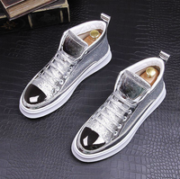 Baskets décontractées à plateforme en cuir verni haut de gamme pour hommes, chaussures de style Mid/High Top adaptées aux étudiants et aux hommes