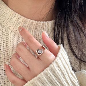 Yinruitai S925 Sterling Silver Zircon <b>Open</b> <b>Ring</b> Geometric Design Unisex Everyday Wear - Product Image 4